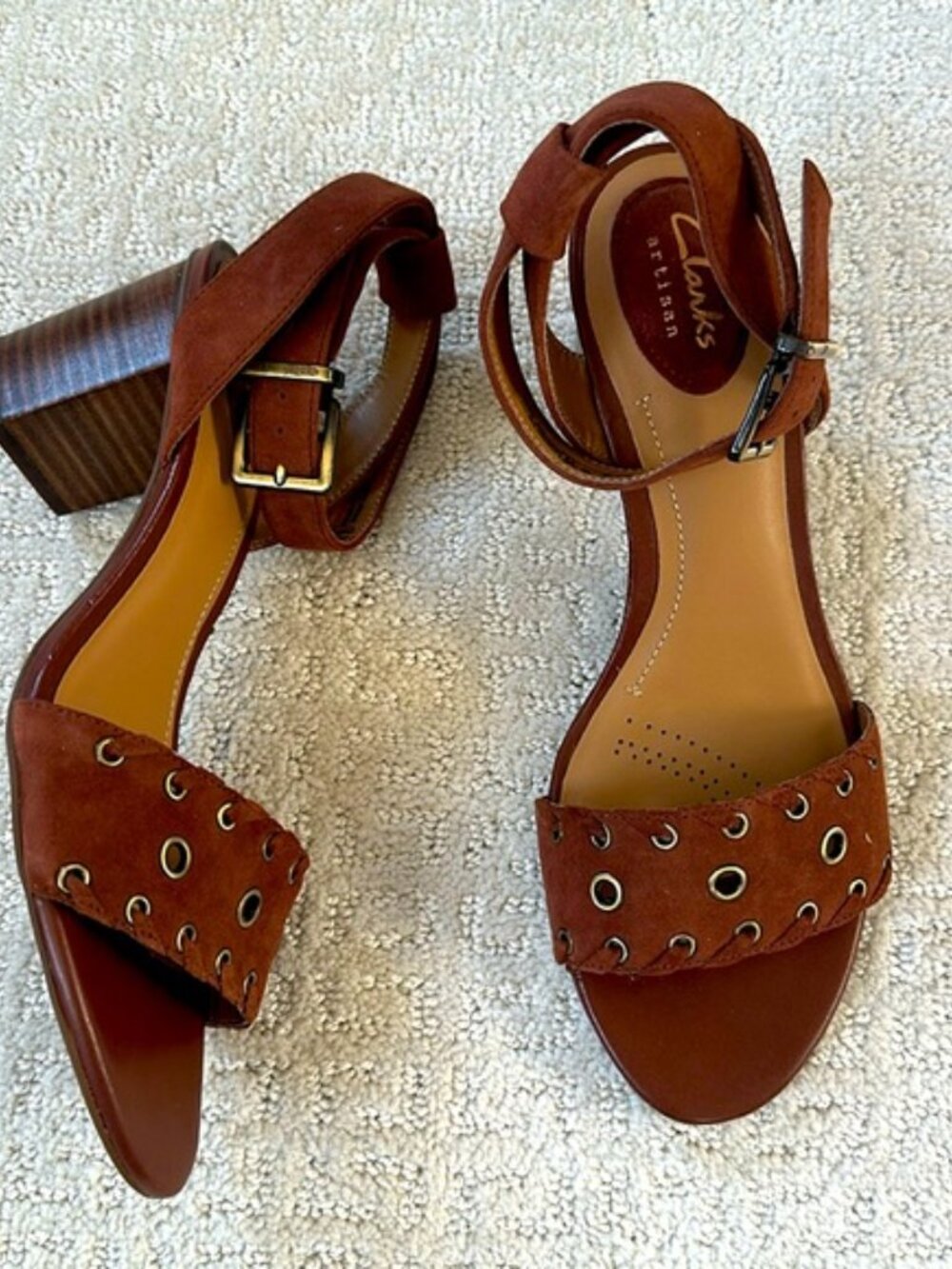 Clarks Brown Suede Kitten Heels 9.5 | Metal Detail Comfort Office Shoes